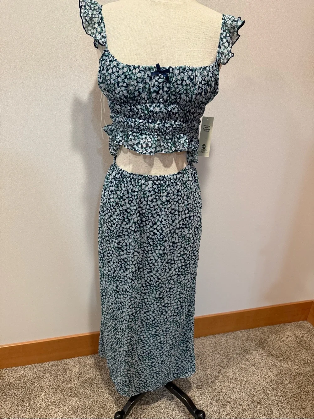 No Boundaries Green Floral Ruffle Skirt Set
